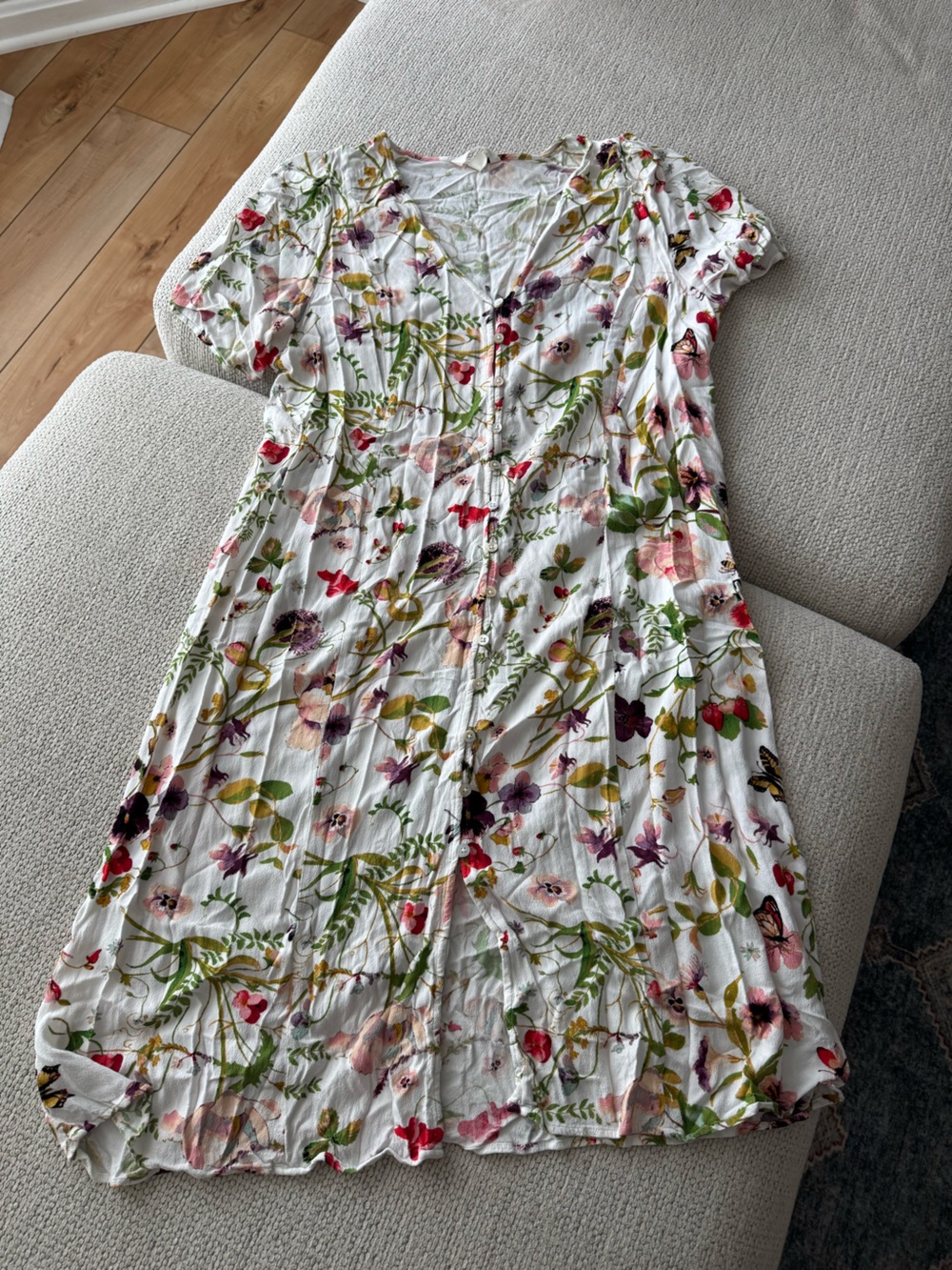Maternity H&M White Floral Button-Front Midi Dress